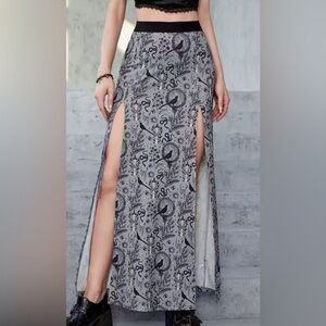 Maxi Skirt with Gothic Symbols Gray & Black Size L